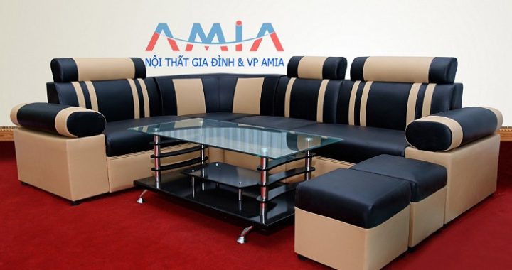 Hình ảnh cho mẫu sản phẩm sofa da giá rẻ màu đen pha kem AmiA-SFD026