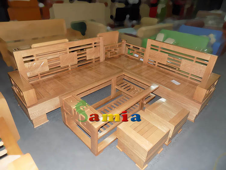 Hình ảnh cho bộ bàn ghế gỗ phòng khách giá rẻ với thiết kế dạng góc hiện đại