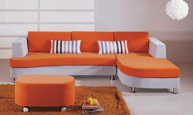 Hình ảnh cho bộ sofa phòng khách nhỏ giá rẻ với gam màu cam nổi bật