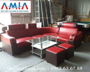 Hình ảnh cho bộ sofa da góc giá rẻ hà nội màu đỏ