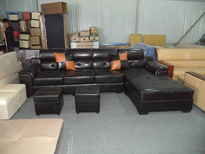 Hình ảnh cho mẫu sofa da màu đen dạng chữ L đẹp hiện đại cho căn phòng khách sang trọng