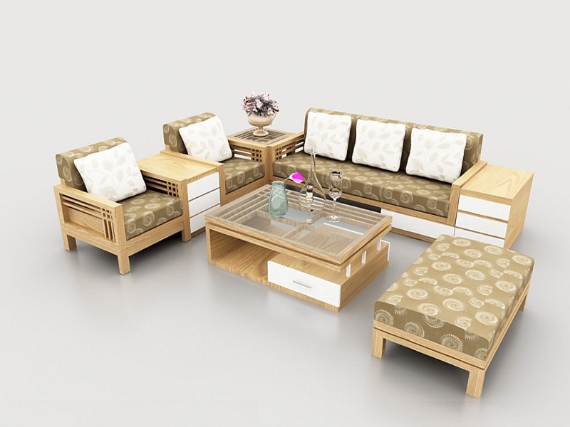 Hình ảnh cho mẫu bàn ghế sofa gỗ phòng khách được tích hợp nệm mút hiện đại