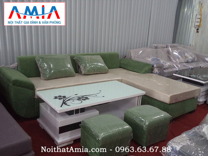 Hình ảnh cho ghế sofa nỉ đẹp cho phòng khách nhỏ màu xanh rêu AmiA SFN053