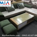 Hình ảnh cho mẫu bàn trà gỗ kính kết hợp ghế sofa AmiA