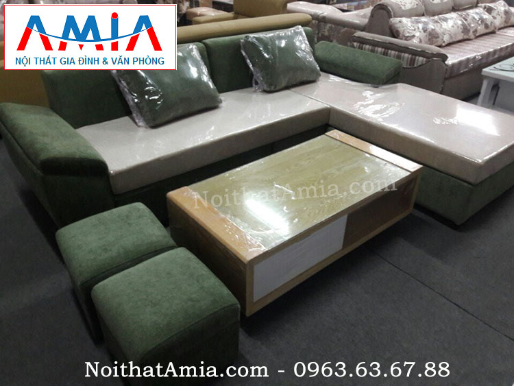 Hình ảnh cho mẫu bàn trà gỗ kính kết hợp ghế sofa AmiA