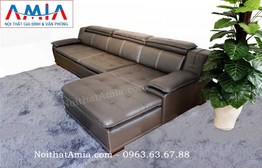 Hình ảnh cho mẫu ghế sofa da góc chữ L được thiết kế rút khuy cùng gam màu đen hiện đại, sang trọng
