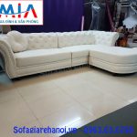 Hình ảnh cho mẫu ghế sofa văng da đẹp màu trắng thật điệu đà với chi tiết đính đinh đồng