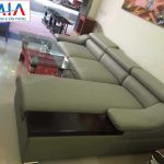 Hình ảnh cho mẫu ghế sofa da góc chữ L tay vịn gỗ AmiA SFD098 đẹp hiện đại