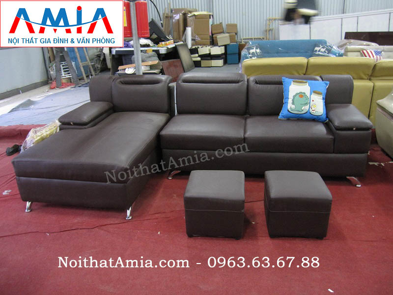 Hình ảnh cho mẫu sofa da góc chữ L 3 chỗ AmiA SFD111 đẹp hiện đại và sang trọng