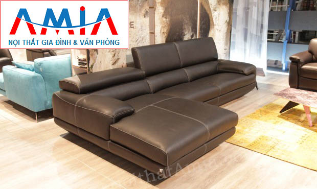 Hình ảnh cho mẫu sofa da góc chữ L màu đen đẹp hiện đại, sang trọng AmiA SFD102