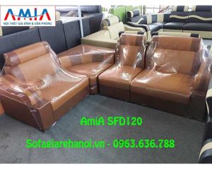 Hình ảnh mẫu sofa da góc giá rẻ đang được bán và trưng bày tại Kho AmiA