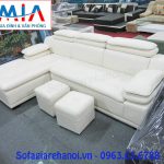 Hình ảnh cho ghế sofa da góc chữ L màu trắng hiện đại và trẻ trung với thiết kế rút khuy độc đáo