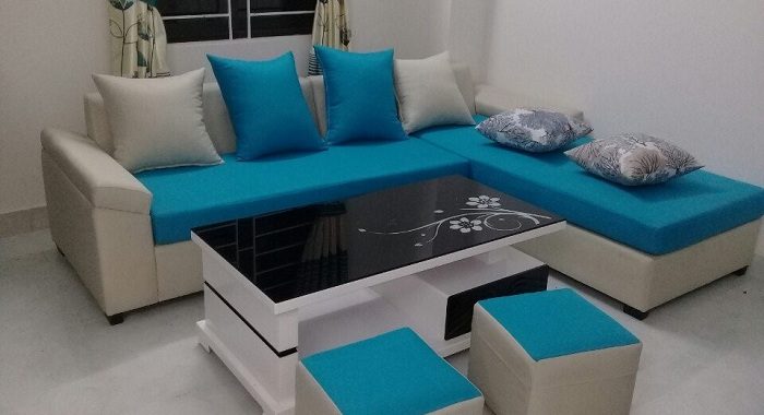 Hình ảnh cho mẫu ghế sofa nỉ góc chữ L khi được bài trí trong phòng khách nhà khách hàng