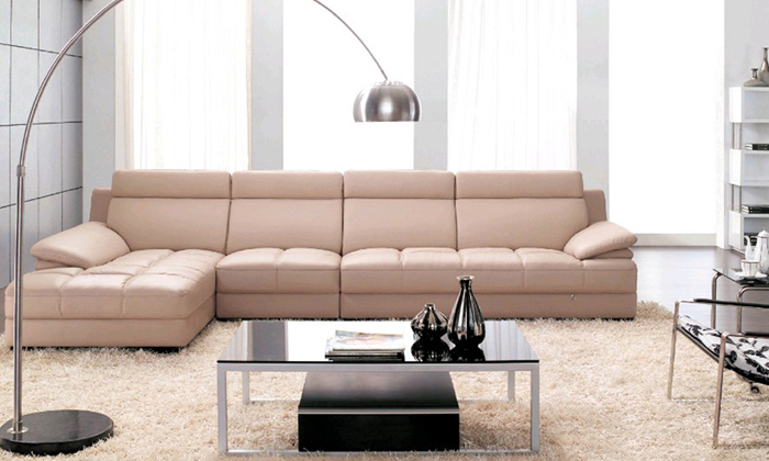 Hình ảnh cho mẫu sofa da góc chữ L đẹp hiện đại cho căn phòng khách sang trọng