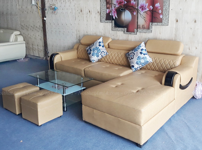 Hình ảnh Ghế sofa da chữ l đẹp hiện đại tại Tổng kho Nội thất AmiA