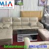 Hình ảnh bộ ghế sofa da góc chữ L AmiA SFD141 với gam màu trắng sữa viền đen