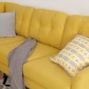 Hình ảnh Chi tiết sofa nỉ đẹp chữ L màu vàng thiết kế rút khuy đính cúc phần tựa lưng