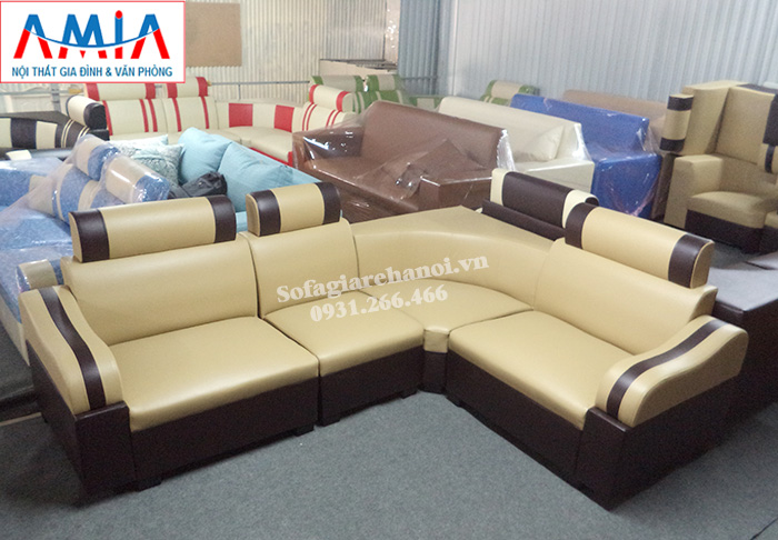 Hình ảnh Mẫu ghế sofa giá rẻ Hà Nội thiết kế dạng góc với chất liệu da hiện đại