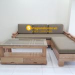 Hình ảnh Sofa gỗ phòng khách đẹp kiểu dáng hình chữ L độc đáo
