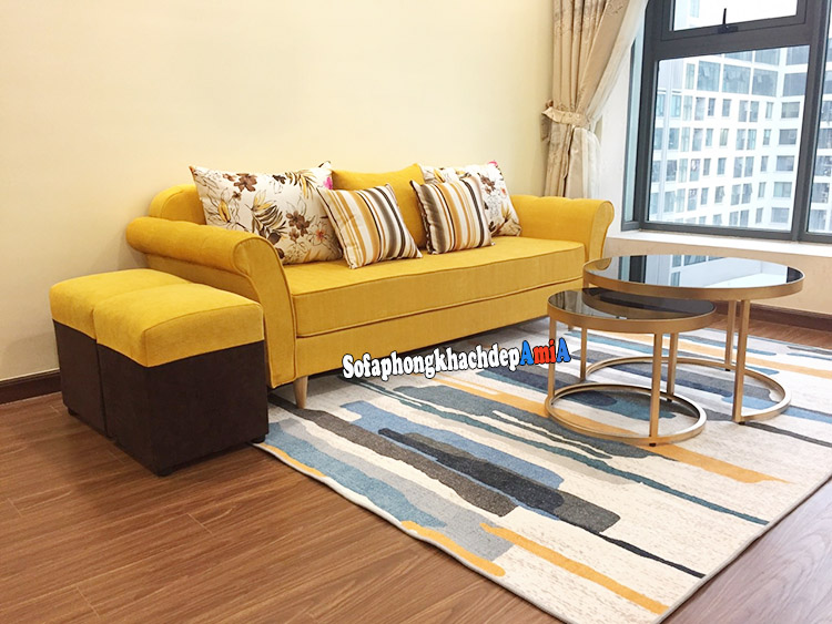 Hình ảnh Sofa nỉ nhỏ cho phòng khách đẹp nhà chung cư hiện đại