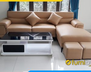 Ghế sofa da dạng góc chữ L màu nâu hiện đại và bàn trà