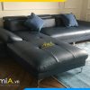 Ghế sofa góc chữ L bọc da màu xanh sang trọng kê phòng khách AmiA346