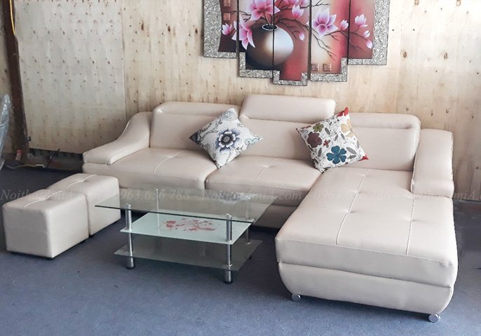 Hình ảnh bộ ghế sofa da góc chữ L đẹp chụp tại Tổng kho AmiA