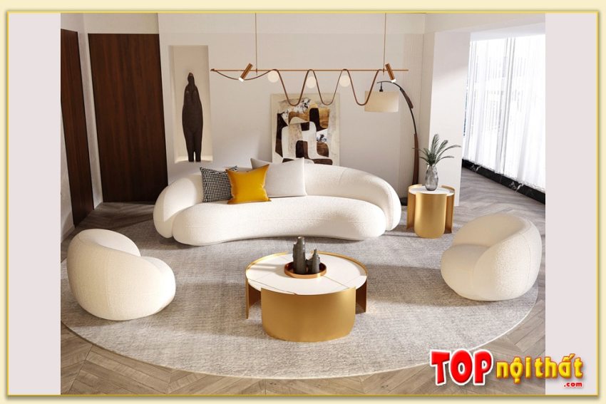 Hình ảnh Bộ ghế sofa văng và ghế đơn bọc nỉ đẹp SofTop-0680