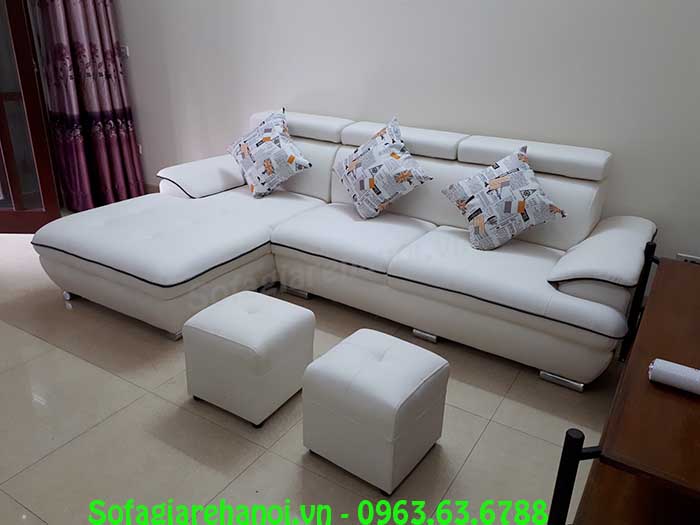 Hình ảnh bộ ghế sofa da góc chữ L màu trắng đẹp hiện đại, thời thượng