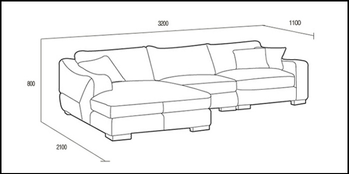 Hình ảnh kích thước chuẩn bộ ghế sofa chữ L 3 chỗ đẹp hiện đại