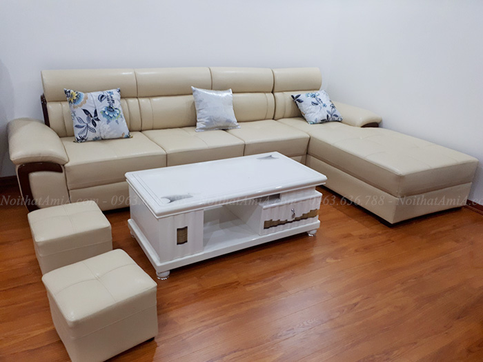 Hình ảnh Mẫu sofa đẹp da chữ L bài trí trong căn phòng đẹp nhà khách hàng