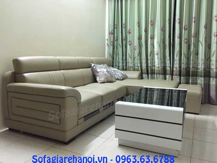 Hình ảnh mẫu sofa da góc chữ L kết hợp bàn trà hiện đại và sang trọng