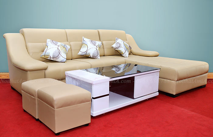 Hình ảnh Ghế sofa đẹp da chữ L thiết kế hiện đại và sang trọng AmiA SFD039