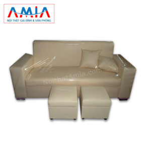 Hình ảnh cho mẫu sofa văng da màu be SFV058 đẹp hiện đại cho không gian phòng khách