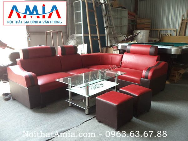 Hình ảnh cho bộ sofa da góc giá rẻ hà nội màu đỏ