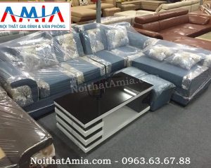 Hình ảnh cho sofa nỉ bộ góc màu xanh họa tiết hoa lá SFN068