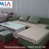 Hình ảnh cho mẫu sản phẩm sofa nỉ đẹp màu xanh rêu kết hợp bàn trà cao cấp