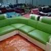 Hình ảnh cho mẫu sofa da góc giá rẻ màu xanh cốm cho không gian phòng khách đẹp