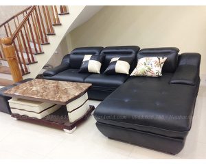 Hình ảnh mẫu ghế sofa da góc chữ l đẹp hiện đại với thiết kế rút khuy