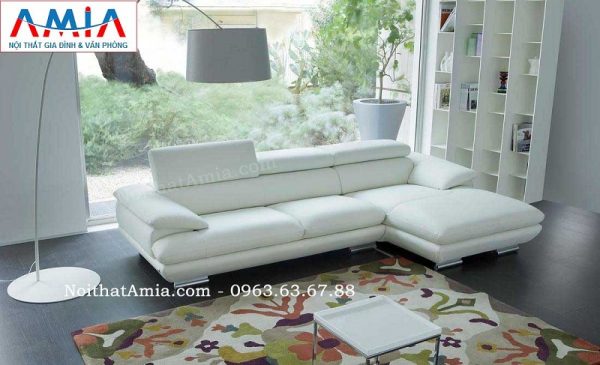 Hình ảnh cho mẫu ghế sofa da góc chữ L đẹp hiện đại với gam màu trắng tinh khôi
