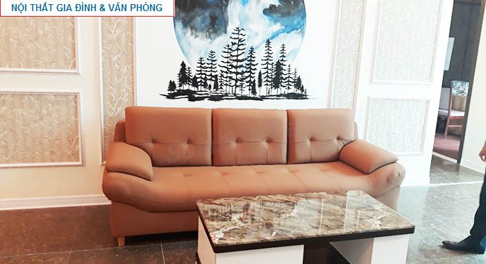 Hình ảnh sofa văng da đẹp hiện đại kết hợp bàn trà gỗ kính đẹp sang trọng