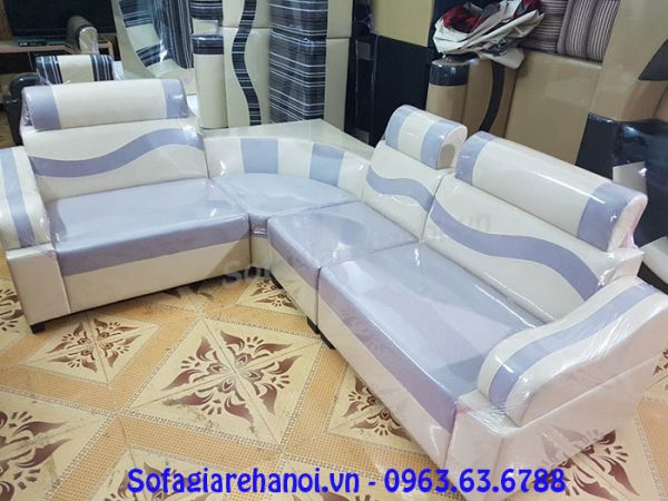 Hình ảnh mẫu ghế sofa góc giá rẻ với 2 gam màu trắng pha xanh kết hợp nhịp nhàng