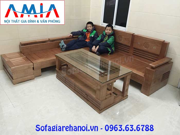 Hình ảnh mẫu ghế sofa gỗ chữ L đẹp hiện đại và sang trọng cho phòng khách gia đình