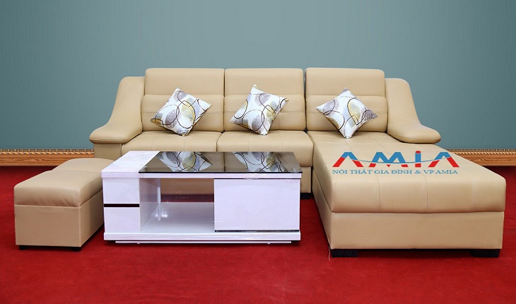 Hình ảnh cho mẫu sofa phòng khách giá rẻ với gam màu kem nhẹ nhàng, tinh tế