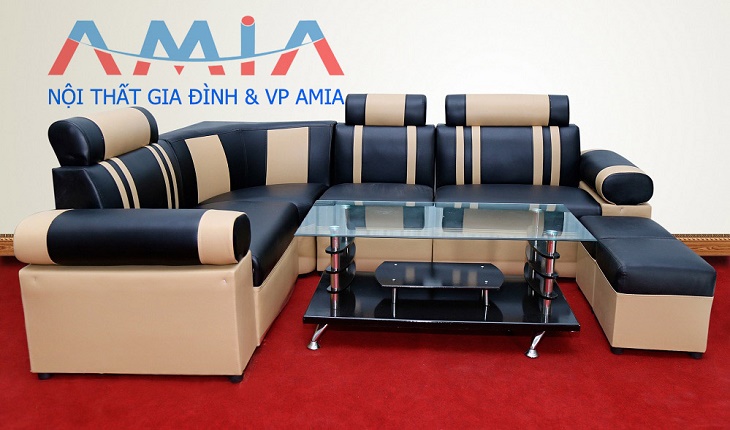 Hình ảnh cho mẫu sản phẩm sofa giá rẻ màu đen pha kem đẹp hiện đại, trẻ trung