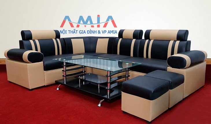 Hình ảnh cho mẫu sản phẩm sofa da giá rẻ màu đen pha kem AmiA-SFD026