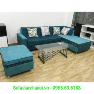 Hình ảnh ghế sofa nỉ nhung hình chữ L được đặt làm theo yêu cầu tại Tổng kho Nội thất AmiA