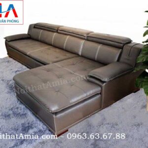 Hình ảnh cho mẫu ghế sofa da góc chữ L được thiết kế rút khuy cùng gam màu đen hiện đại, sang trọng