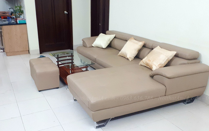 Hình ảnh bộ Bàn ghế sofa da đẹp AmiA03 bài trí trong phòng khách gia đình