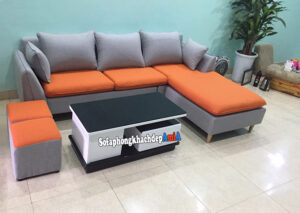 Hình ảnh Bàn ghế sofa nỉ phòng khách Hà Nội với gam màu cam nổi bật